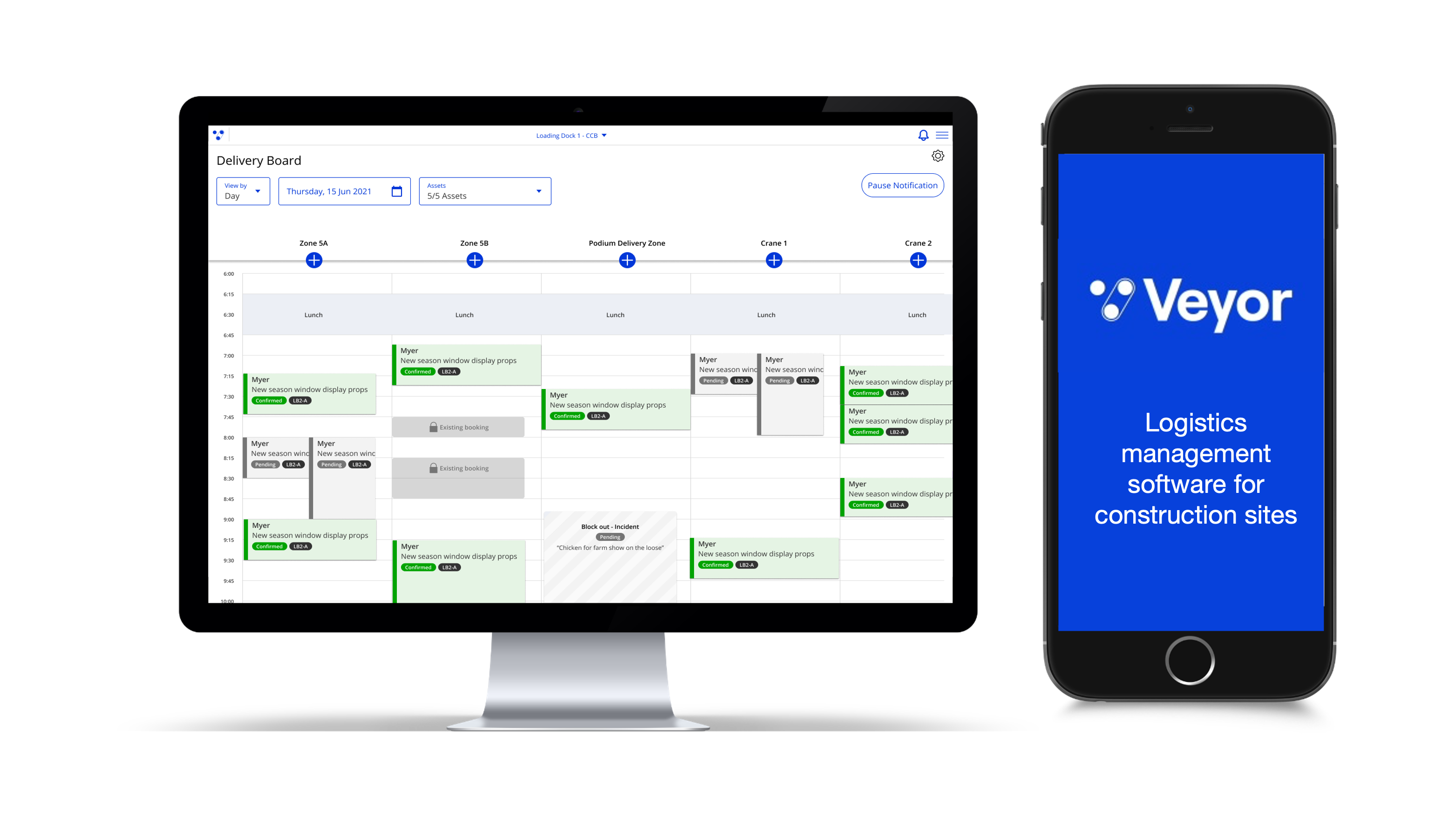 Veyor delivery management product shown on desktop and mobile